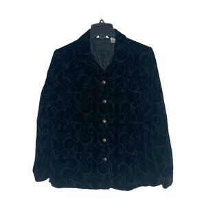 Laura Ashley Women's Blazer Jacket Embroidery Swirls Silk Blend Black Size Large